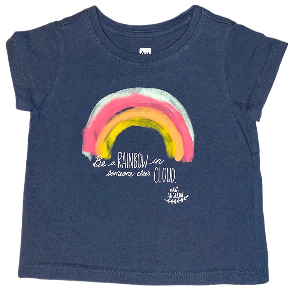 Tea Collection Maya Angelou Rainbow Tee Graphic Shirt Navy Blue Size 2